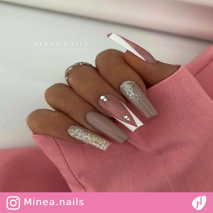 Classy Nude and White Coffin Nails